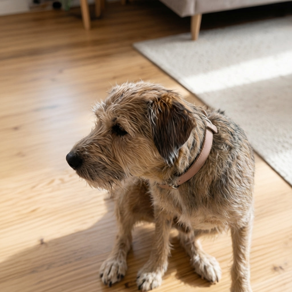 Oudere hond die 's ochtends moeite